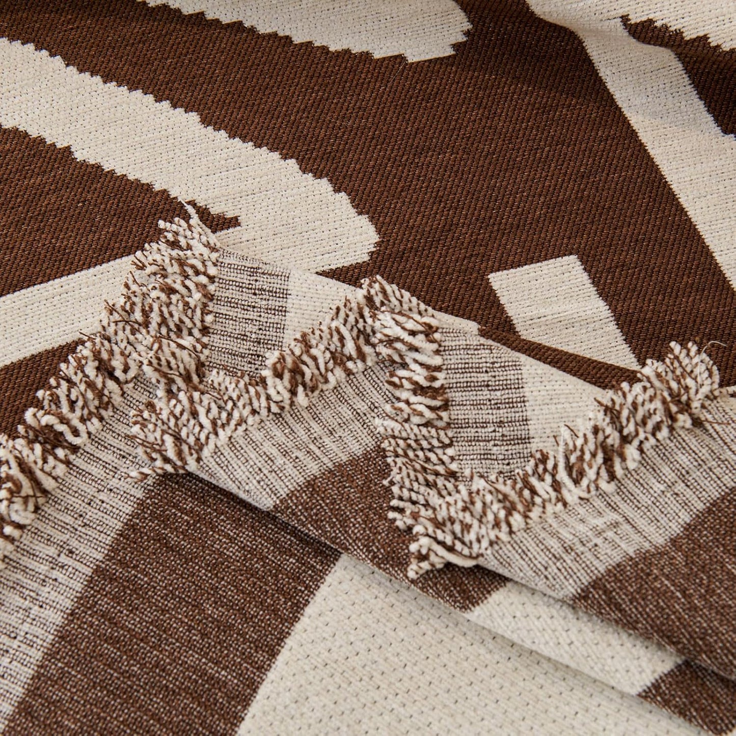 STACYPIK Reversible Boho Chocolate Sofa Cover Durable Couch Cover for 1 Cushion Couch Sofa Cover for Dogs Non Slip Jacquard Geometric Pet Armchair Cover with Tassels Sofa Protector Blanket-71X71IN