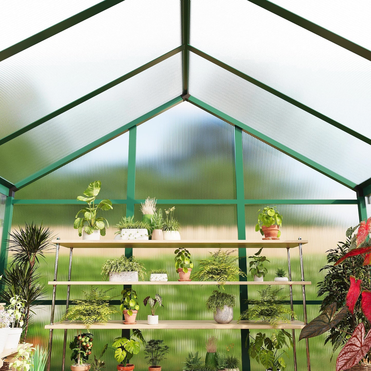 6X10 FT Greenhouse for Outdoors, Polycarbonate Flower Greenhouse with Roof Vent, Push-Pull Lockable Door, Aluminum Walk-in Greenhouses for Outside Garden Backyard, Patio, Lawn, Green