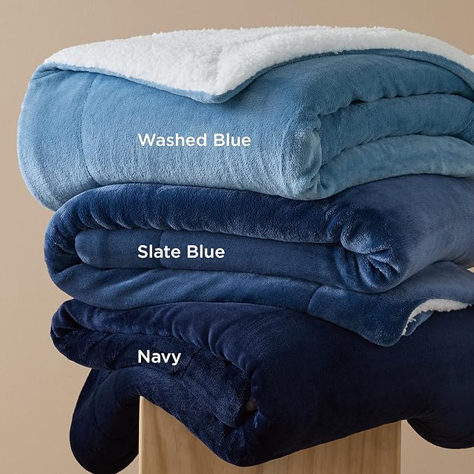Bedsure GentleSoft Sherpa Fleece Throw Blanket Twin Size for Couch - Thick and Warm Throw for Women and Men, Soft Fuzzy Plush Twin Blanket for Winter, Non-Heated, Navy, 60x80 Inches