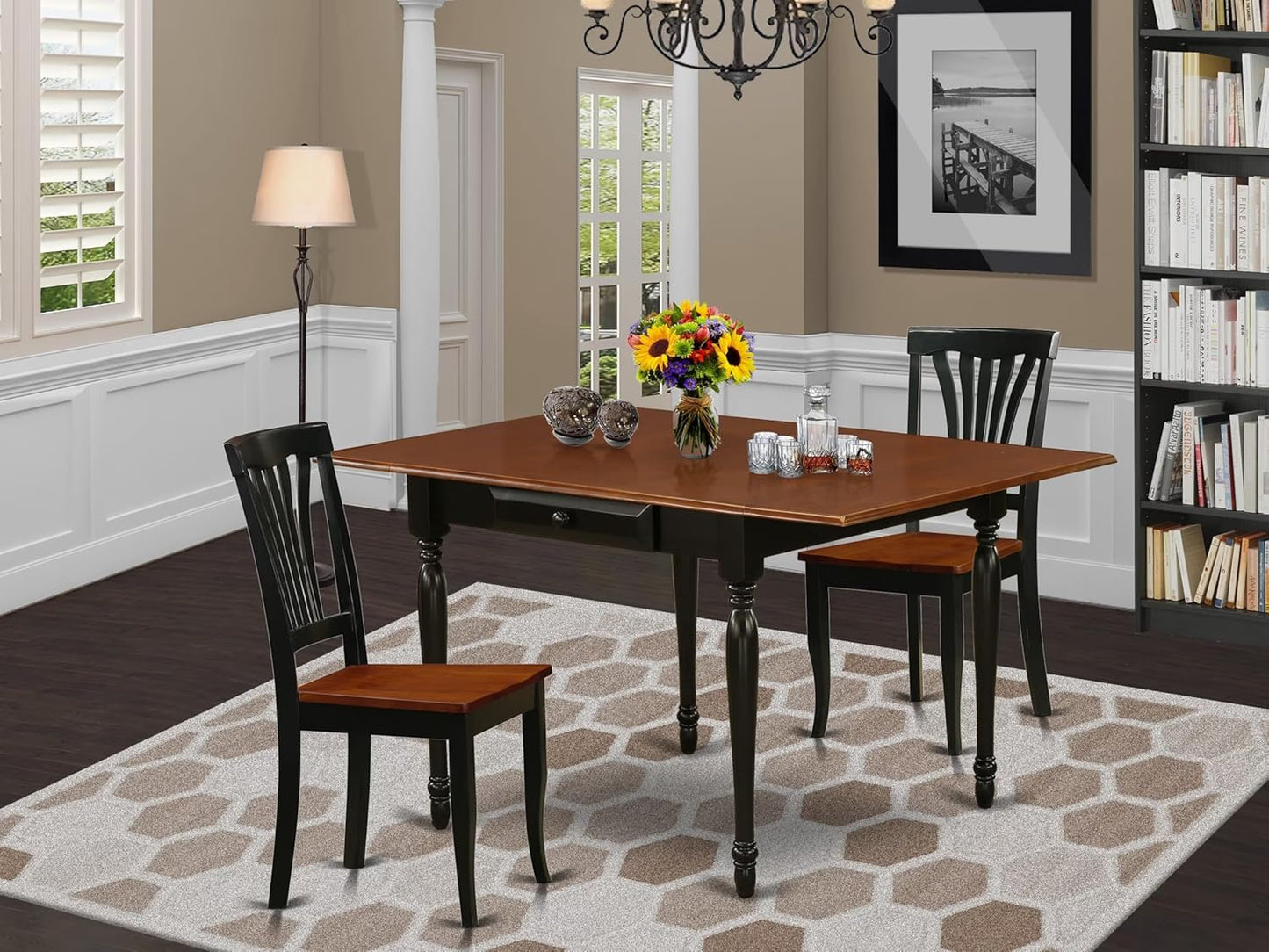 East West Furniture MZAV3-BCH-W 3 Piece Dinette Set for Small Spaces Contains a Rectangle Dining Table with Dropleaf and 2 Kitchen Dining Chairs, 36x54 Inch, Black & Cherry
