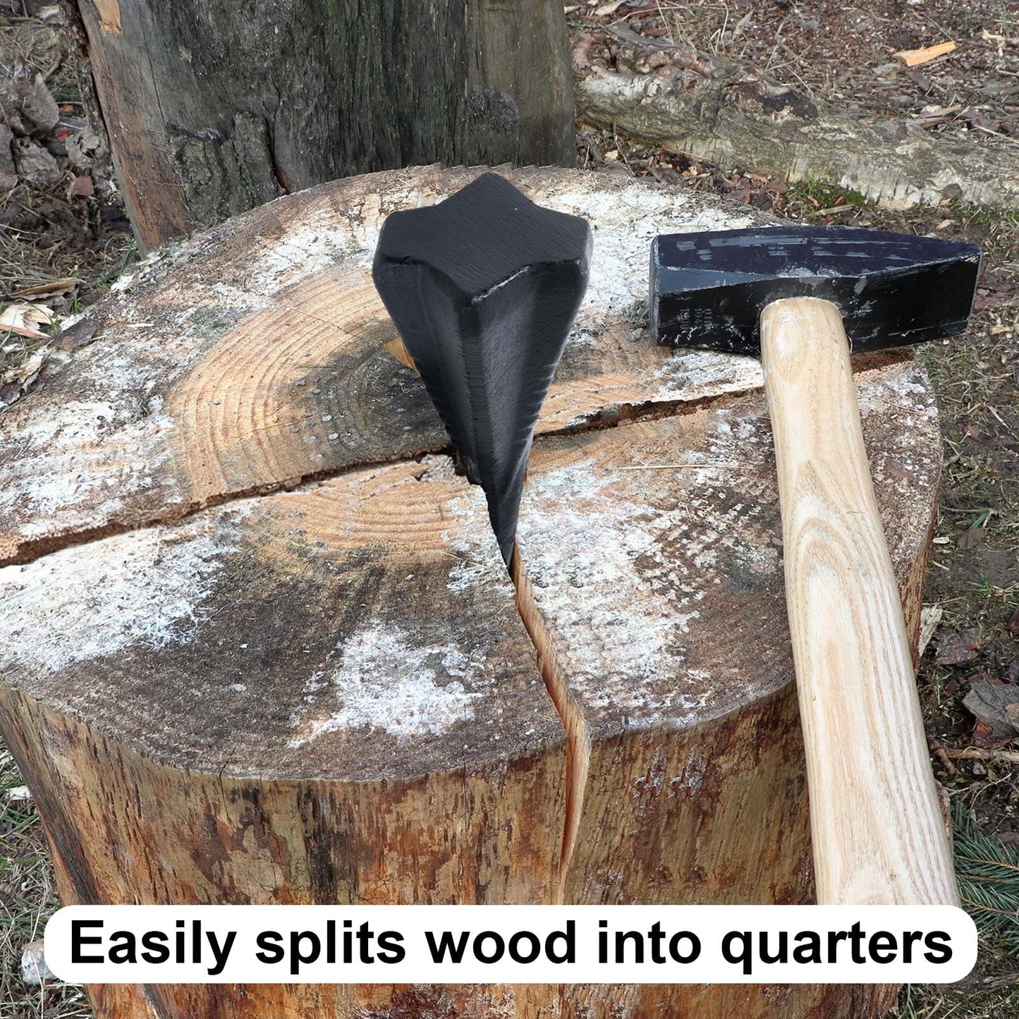 Otoolling 2 Pcs 4 Lbs Wood Splitting Wedges Manual Log Splitter Wedge 4-Direction Diamond Design Forged Steel Tool for Easy Wood Splitting Splits Firewood into 4 Pieces Less Effort (Black)