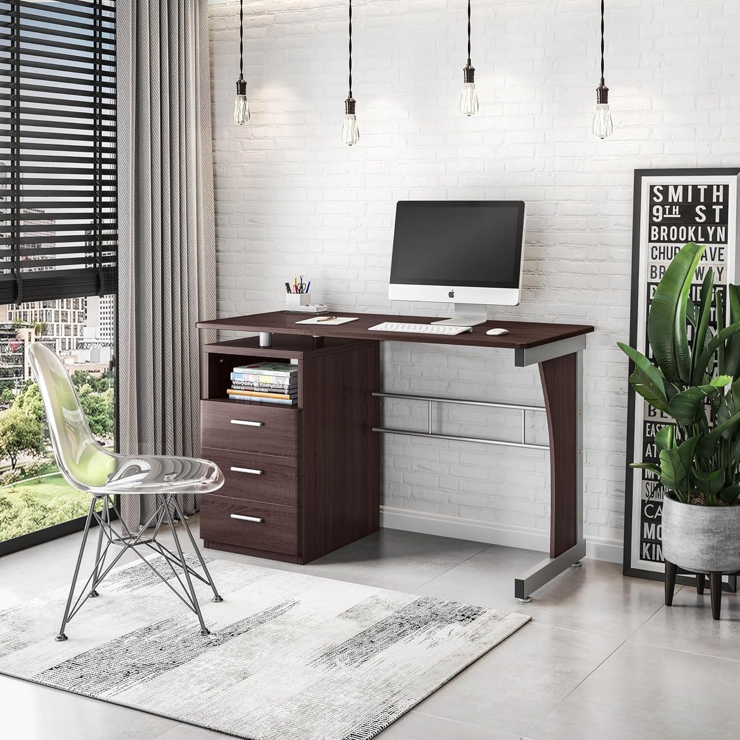 48" Computer Desk with Drawers, Home Office Desk with Storage, Heavy Duty and Water Resistant Study Table, Chocolate Brown