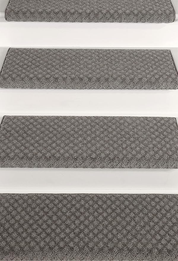 Oak Valley Designs™ Rounded Bullnose Carpet Stair Treads - Anti Slip Indoor Stair Mats for Wooden Stairs, Style: Bayside Charm, Dark Grey 35" W X 9.75" D (Set of 14)