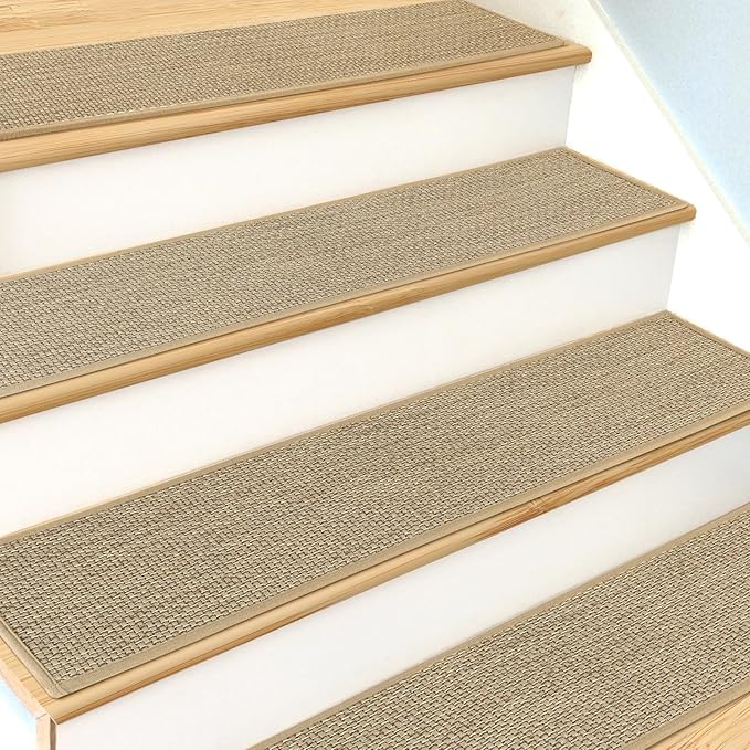 Stair Treads Non Slip for Wooden Steps Indoor 15 Pack 8" X 30" Carpet Stairs Runner for Wood Stairs, Stair Tread Rugs with Reusable Adhesive for Dogs Kids and Elders, Machine Washable, Beige