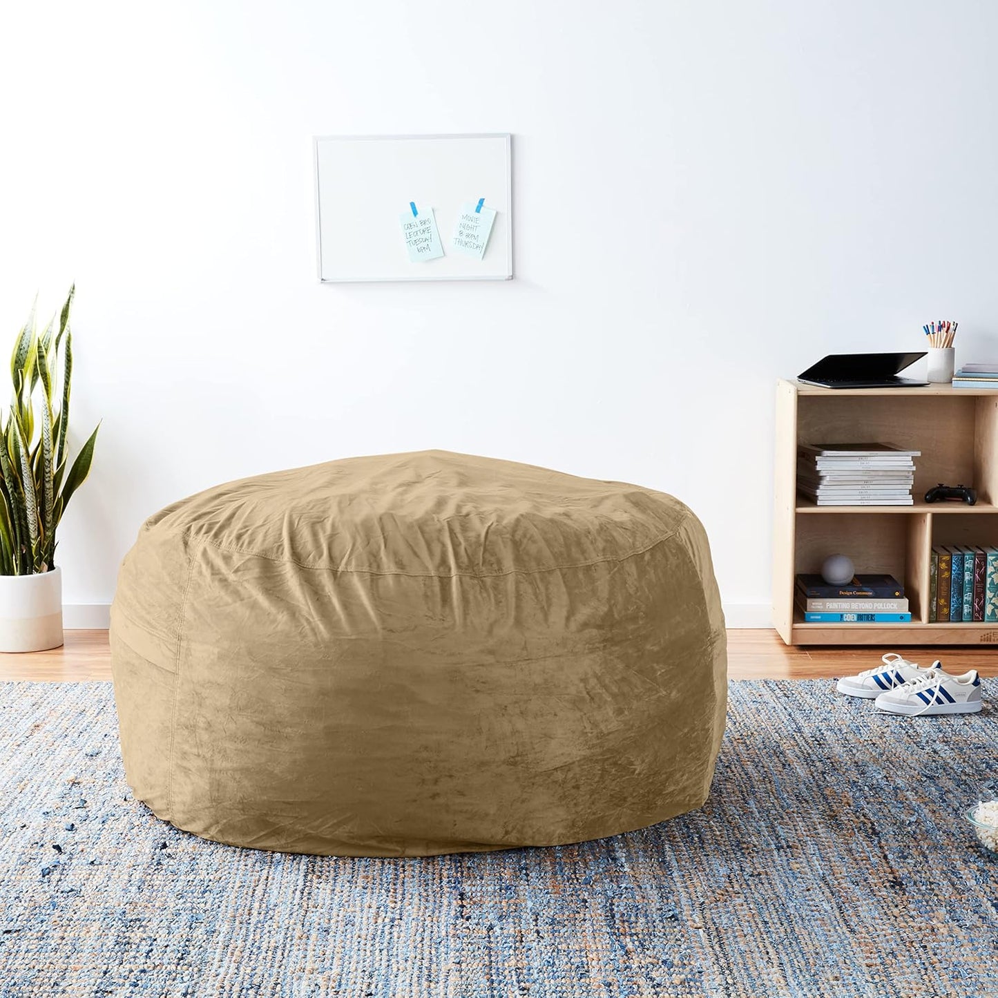 Sofa Sack Bean Bag Chair Cover Only, for Adults and Kids, Without Filling Comfy Fluffy Round or Oval Beanbag Chair Cover Replacement, Lazy Sofa Cover for Reading Chair or Floor Chair, 5-Feet, Camel