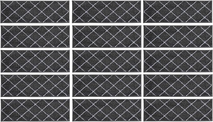 BEQHAUSE Stair Treads for Wooden Steps Non Slip Machine Washable Stair Runner Soft Polyester Stair Rugs 28inX9in for Elders,Kids and Dogs with Self-Adhesive Backing 15pcs,Dark Grey
