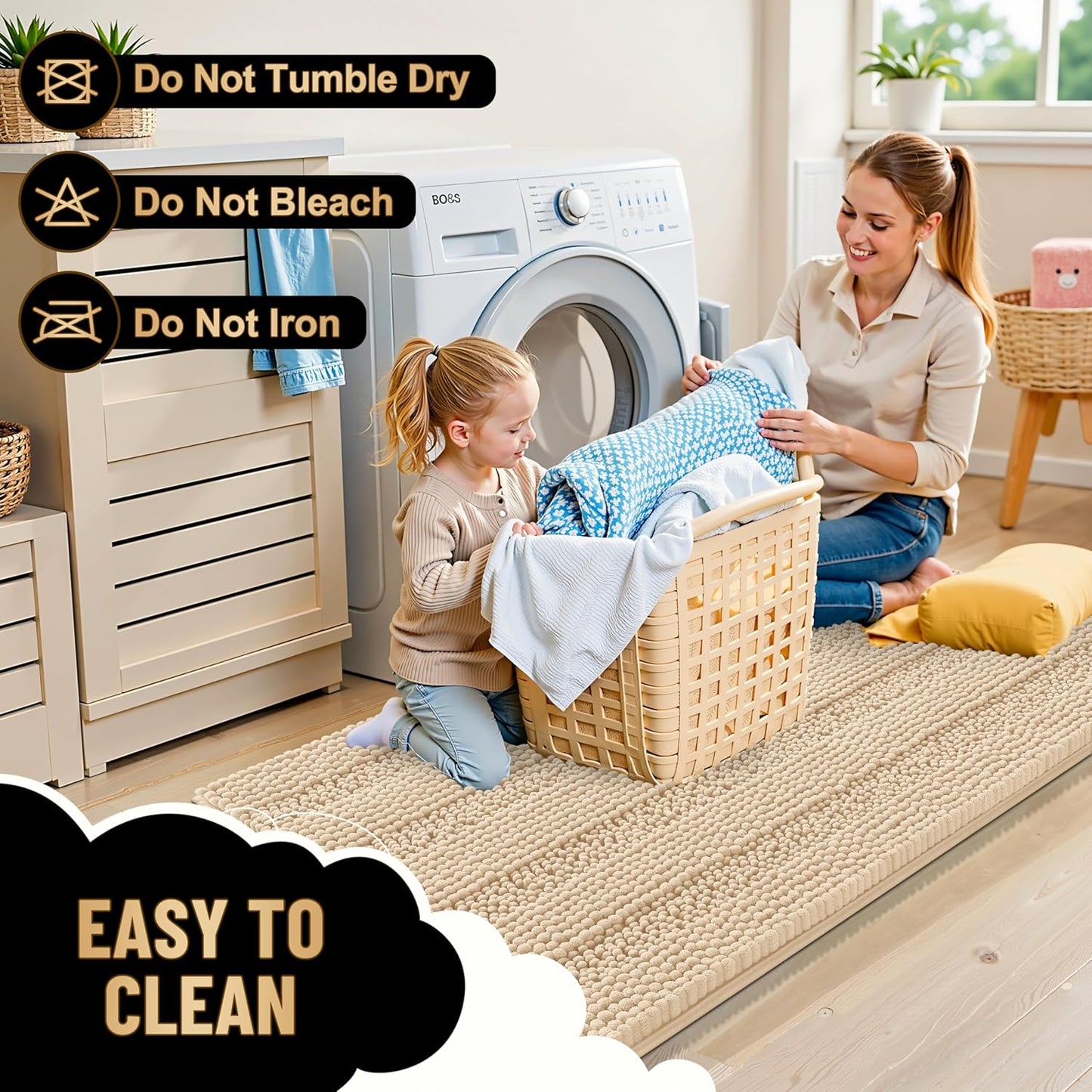 OLANLY Thick Bathroom Rugs 70x24, Extra Soft Absorbent Chenille Striped Bath Rugs, Rubber Backing, Machine Wash Dry, Bath Mats for Bathroom Floor, Tub and Shower, Home Decor Accessories, Beige