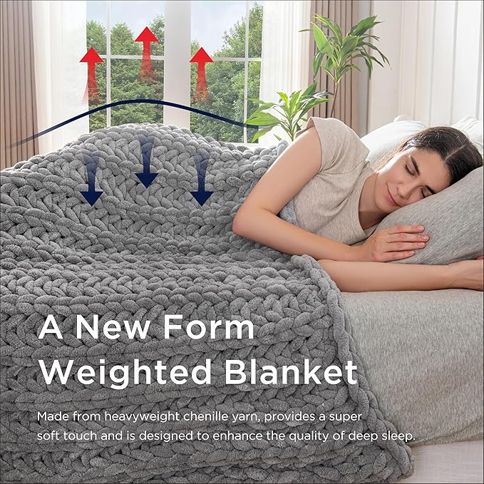 Maetoow Handmade 20 lb Soft Knitted Weighted Blanket, 60 x 80 in Breathable Chunky Knit Gravity Blanket Throw, Home Decor for Sofa Couch Bed, Cream