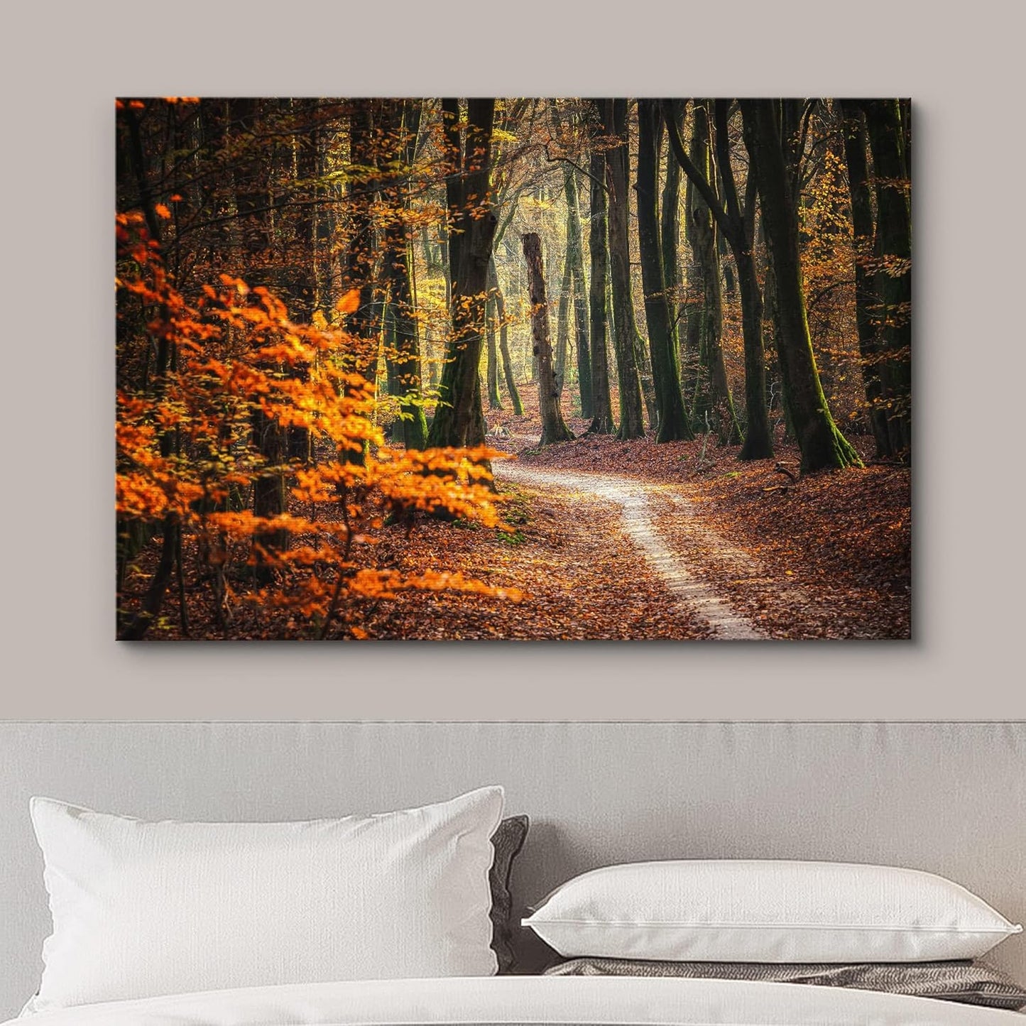 wall26 Canvas Print Wall Art Autumn Fall Orange Leaf Forest Tree Trail Nature Wilderness Photography Realism Earth Scenery Rustic Scenic Landscape Colorful for Living Room, Bedroom, Office - 24"x36"
