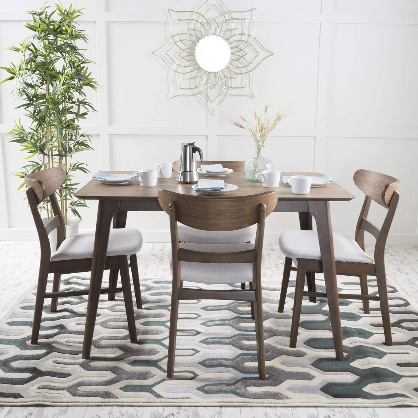 Christopher Knight Home Idalia 50" Rectangular Dining Set, 5-Pcs Set, Natural Walnut / Light Beige