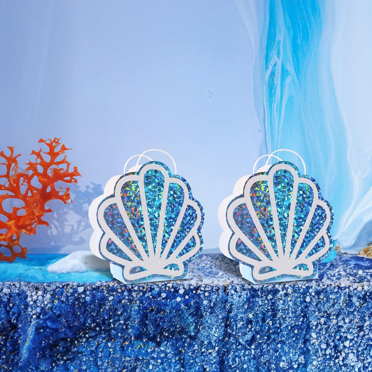 Sariiraw 24 Pack Mermaid Party Favor Bags with Handles, Holographic Seashell Goodie Bags for Under The Sea Theme Party Decorations, Mermaid Birthday, Baby Shower Supplies, 4.7"x3.1"x8.3"