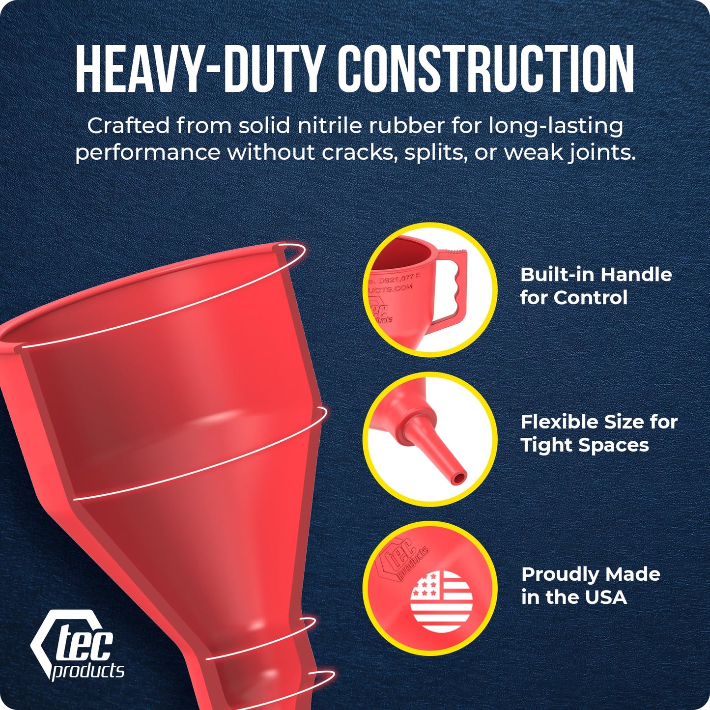 TEC Products FlexAll Short Neck Funnel - Flexible Funnel w/Hose for Automotive Use - Durable Nitrile Rubber - Car Oil Change, Transmission Fluid, Diesel, Gas - USA Made - Large (11 x 5.73 Inches)