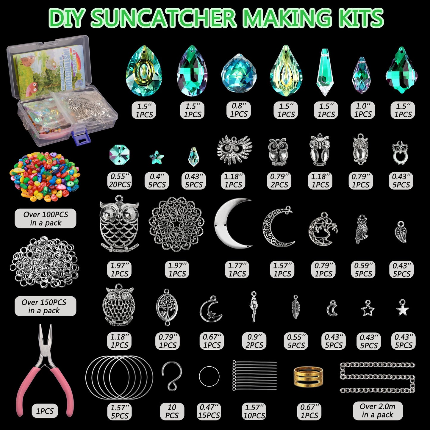 WASTROYAL 420 pcs DIY Sun Catchers Making Supplies Kit Art and Crafts for Adults Prism Hanging Decorative Suncatcher with Crystals Rainbow Maker for Indoor Windows Office Home Halloween Decor (Owl)