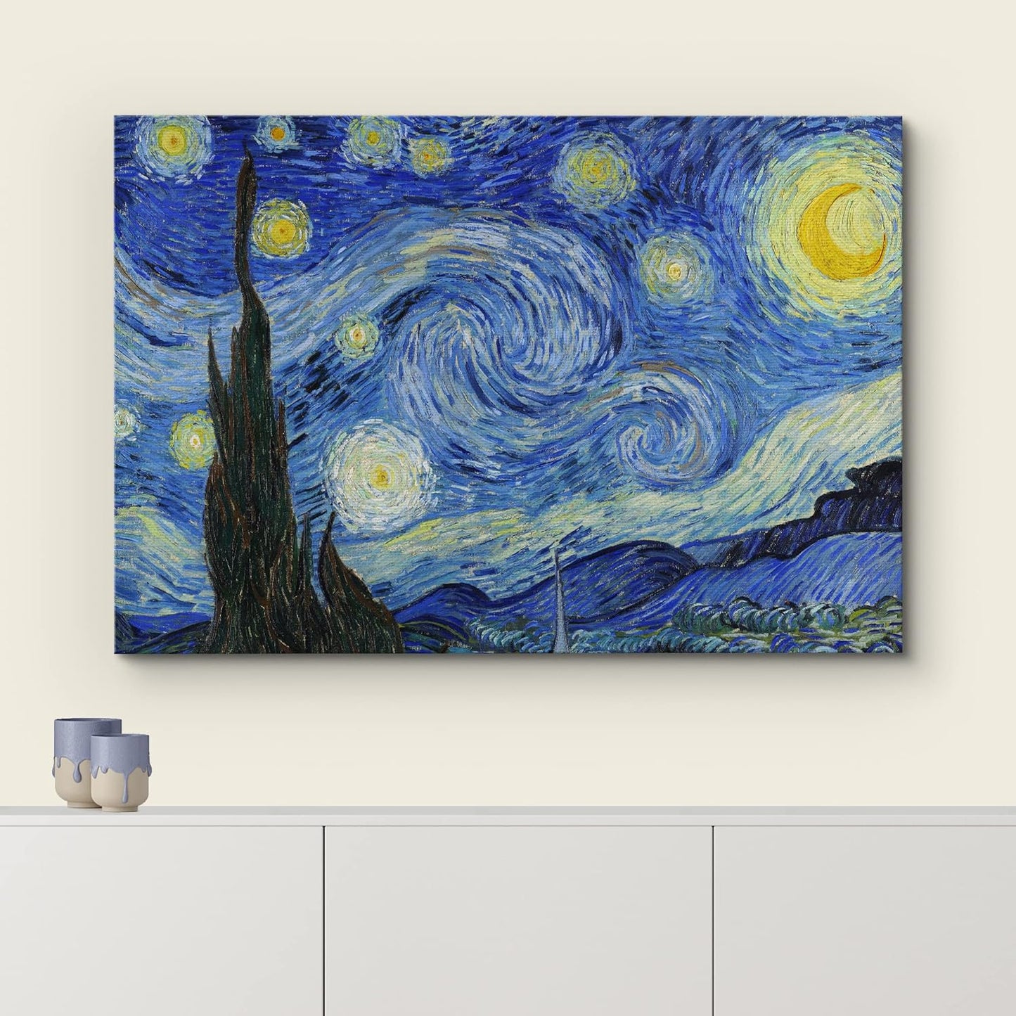 wall26 Canvas Print Wall Art Vincent Van Gogh's Starry Night Architecture & Maps Building Mixed Media Modern Art Urban for Living Room, Bedroom, Office - 16"x24"