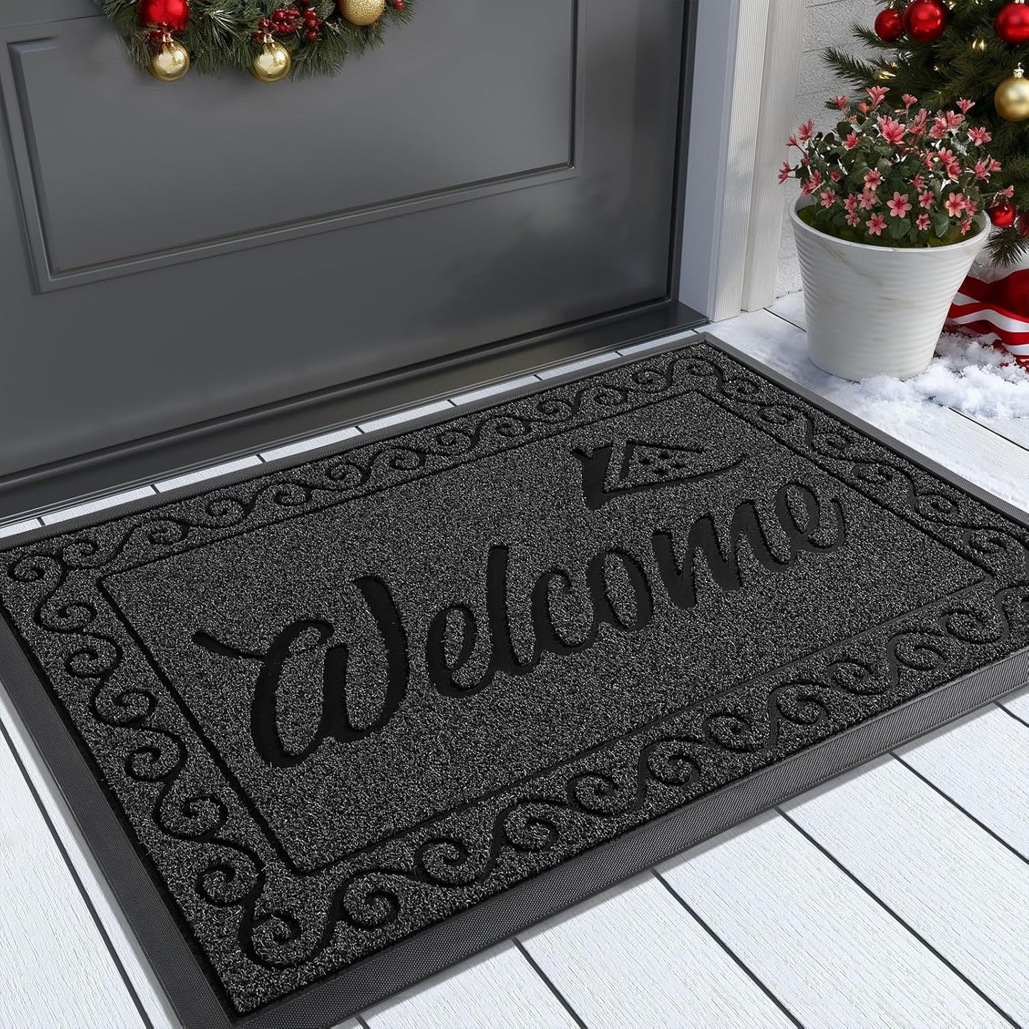 Yimobra Welcome Mat Outdoor Indoor, Waterproof Heavy Duty Front Door Mat Outside Entrance, Extra Sturdy Non-Slip Doormat, Low Profile, Dirt Trapping, 36x24 Inches, Black