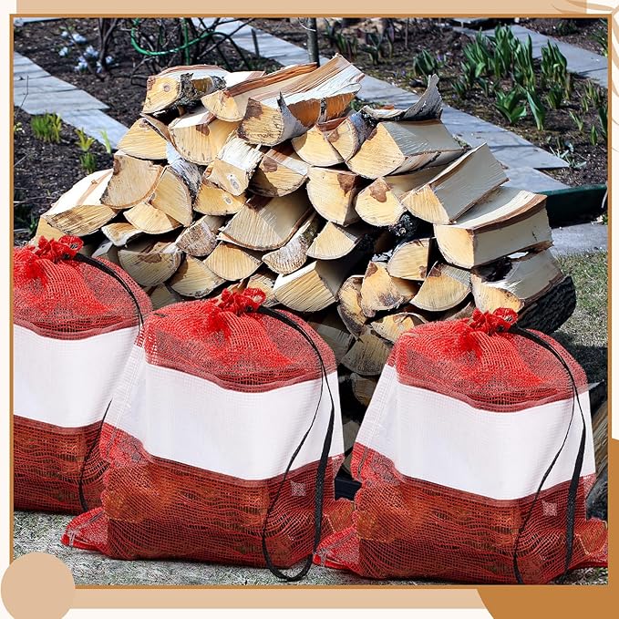 60 Pcs Onion Bags Reusable Mesh Produce Storage with Drawstring Firewood Bags Onion Potato Storage Sacks for Garden Vegetable Fruit Produce Packaging Supplies (22 x 24 Inch)