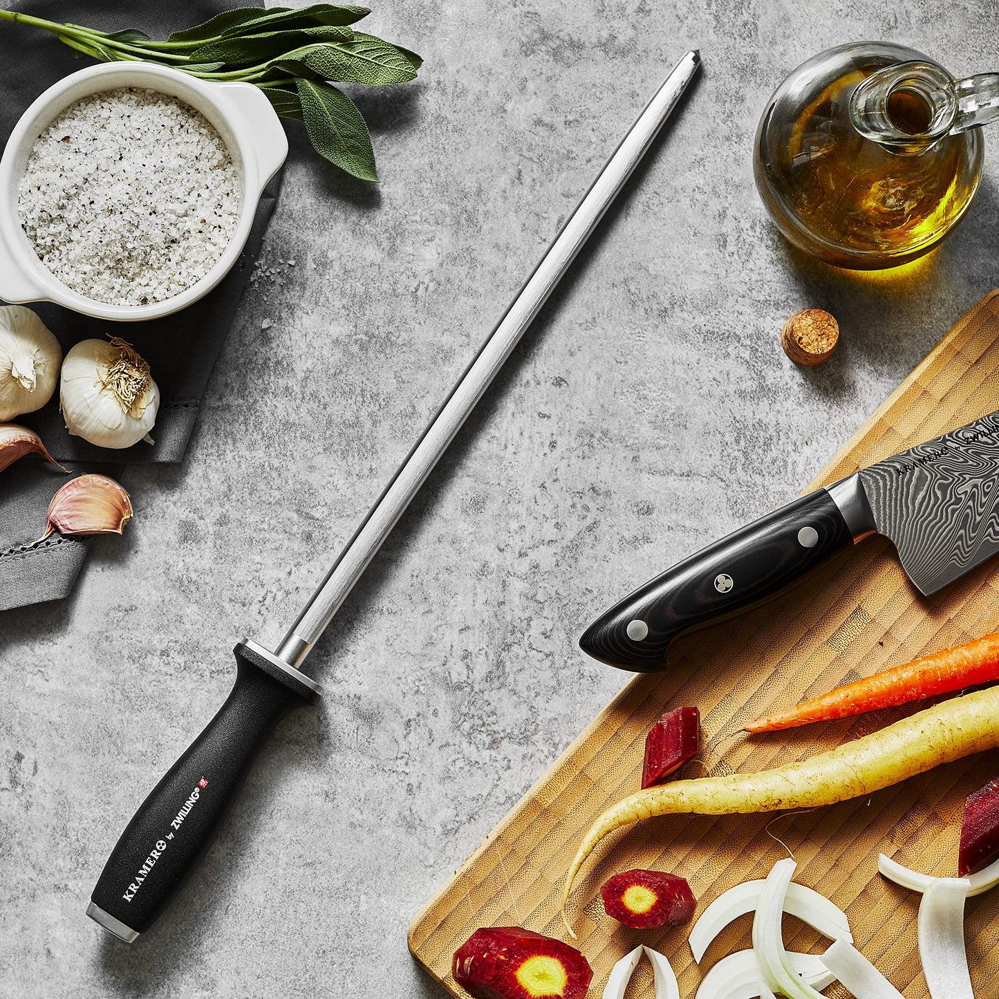 KRAMER by ZWILLING 12-inch Double Cut Honing Steel with Plastic Handle