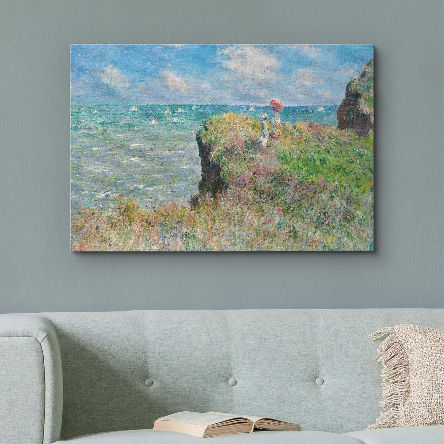 wall26 Claude Monet - Cliff Walk at Pourville - Impressionist Modern Art - Canvas Art Home Art - 12x18 inches