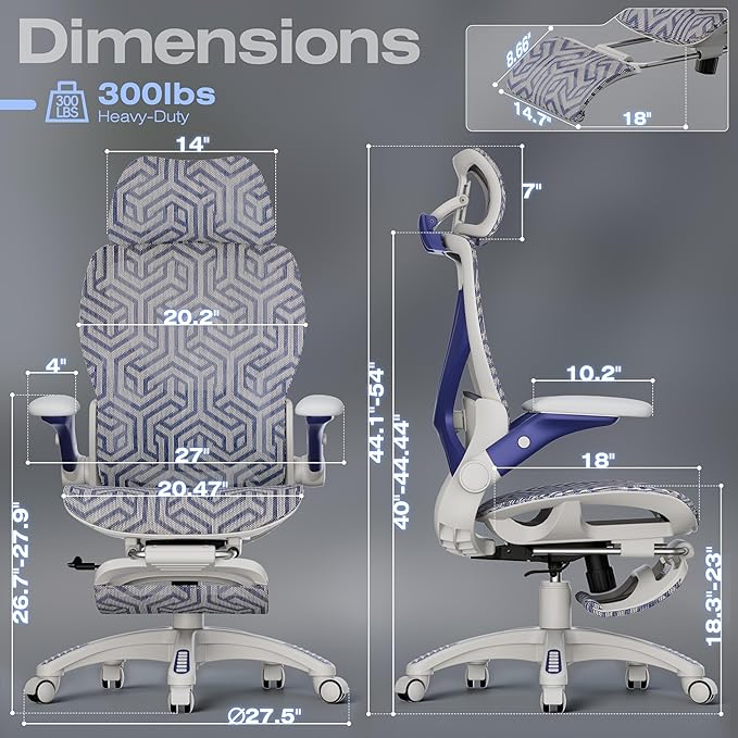 ELABEST X100 Ergonomic Mesh Office Chair with Footrest, Big and Tall Hone Desk Chair with 5D Flip-Up Arms, Adjustable 3D Lumbar Support,Gaming & Executive Computer Chairs for Long Hours