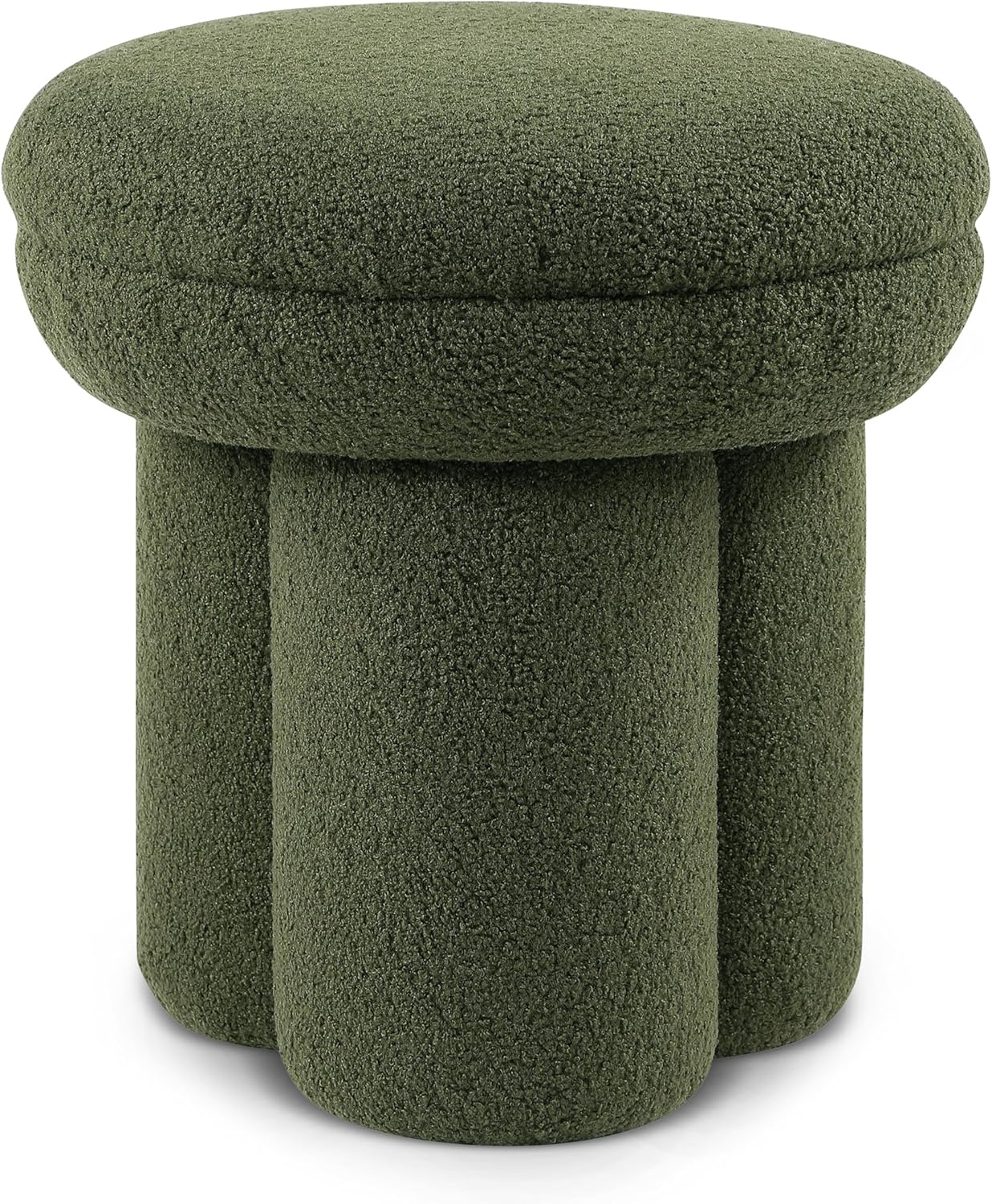 Furniture of America Rami Modern 18-inch Mushroom-Shape Upholstered Ottoman with Tri-Pillar Pedestal, Vanity Stool Chair, Small Foot Stool for Bedroom, Living Room, Entryway, Green