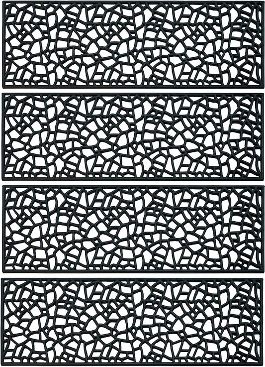 Set of 4 Rubber Stair Tread Mats 30 x 10 Inch Anti-Slip Outdoor Rug, Black – Web Pattern