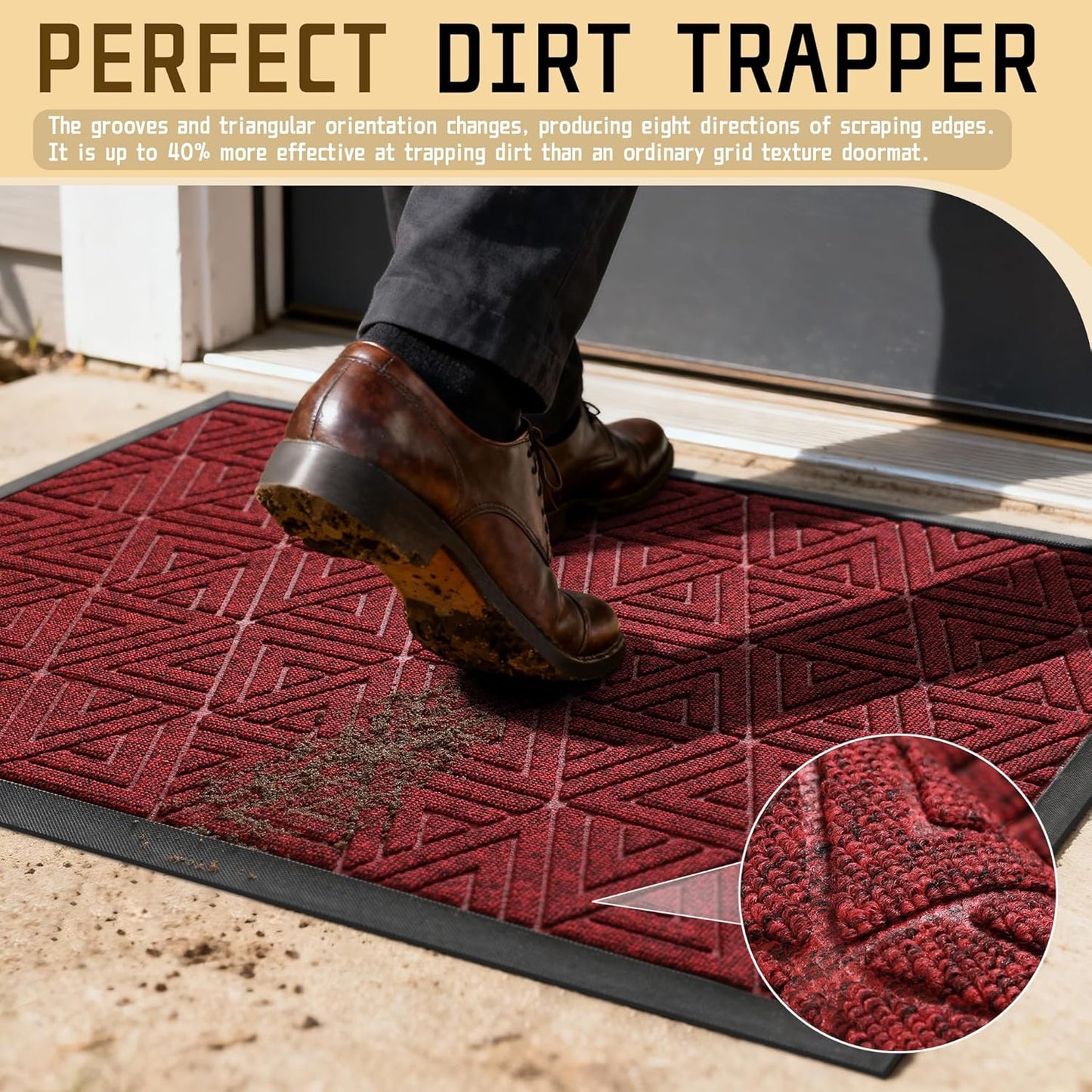 Yimobra Large Door Mat 47x32, All-Weather Waterproof Non-Slip Welcome Matt Outdoor, Heavy Duty Non Slip Doormat for Entryway for Patio and Garage Indoor, Easy Clean, Black Red