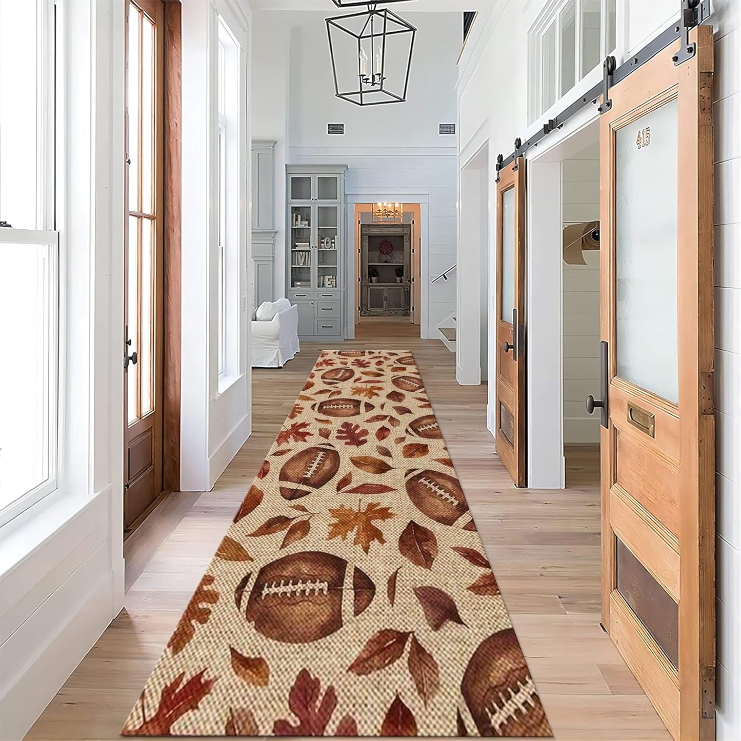 Football Rugby Living Room Rug, 1.3x7ft,Vintage Maple Leaf Entryway Carpets, Cozy Soft Home Decor Kids Rugs, Foldable Washable Breathable Anti-Slip Rug for Front Door Dining Room