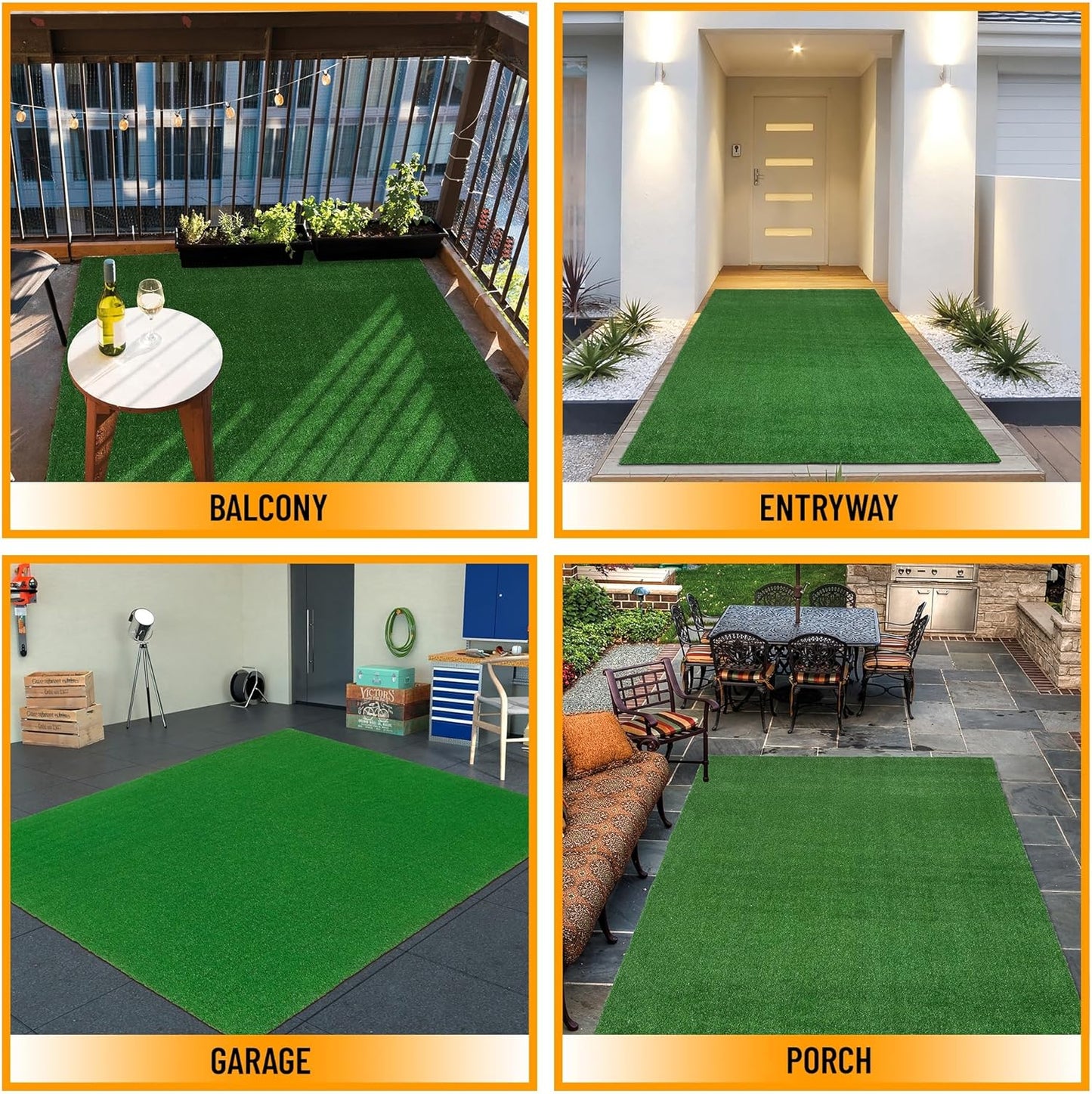 Ottomanson Artificial Grass Turf 6'6" x 32' Indoor Outdoor Faux Grass Rug with Drainage Holes, Customizable with Extra Long Size Options, Perfect for Patio Lawn Balcony Weddings Photoshoot Backdrop
