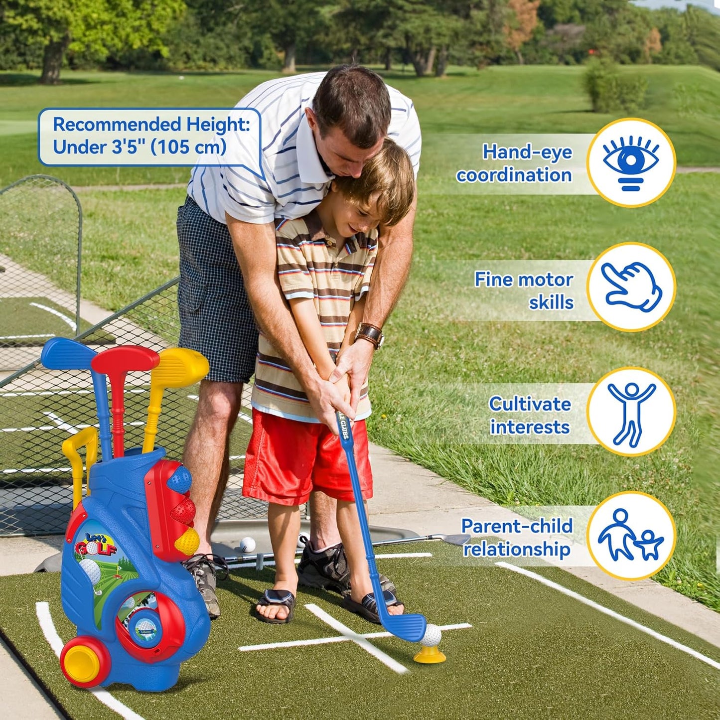 Liberry Toddler Golf Set, Upgraded Kids Golf Cart with Unique Shoulder Strap Design, Indoor and Outdoor Sports Toys Christmas Gift for Boys Girls 1 2 3 4 5 Years Old