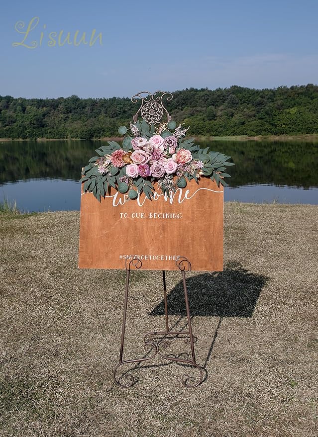 Wedding Arch Flowers, Artificial Floral Decor for Wedding Ceremony & Reception, Standard Size Large Flower Swag Set for Backdrop & Welcome Sign, Pack of 2 (Dust No. 1)