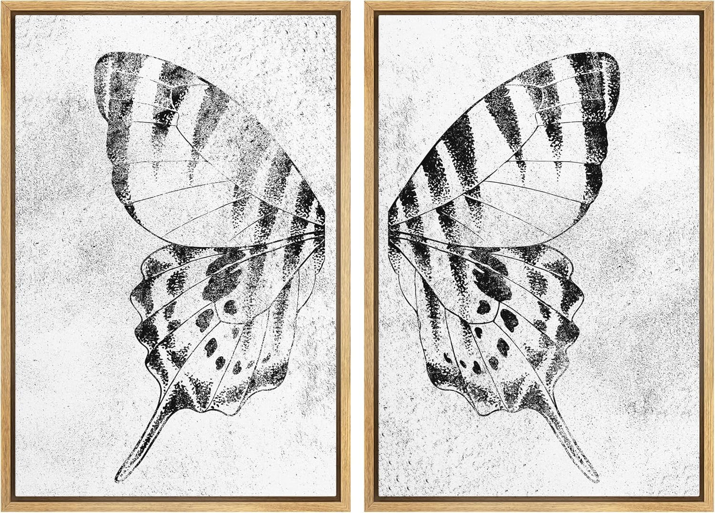 SIGNWIN Framed Canvas Print Wall Art Set Black & White Monarch Butterfly Wing Insect Nature Wilderness Illustrations Modern Art Rustic Relax/Calm for Living Room, Bedroom, Office - 16"x24"x2 Natural