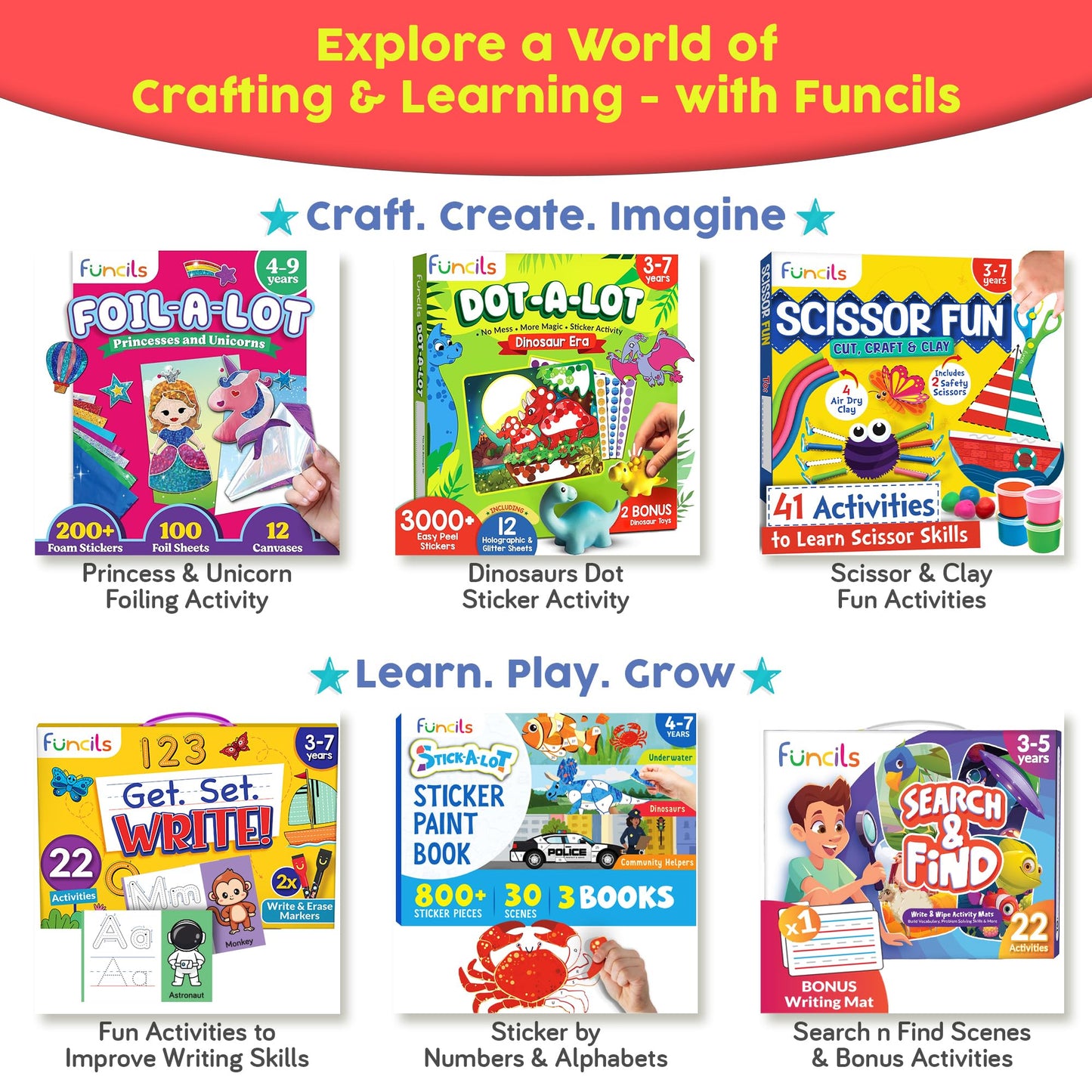 Funcils Search and Find for Kids & Toddlers - Preschool Learning Activity Book, Art and Craft Supplies, Seek Find Games, Birthday Gifts for Girls & Boys, Educational Toys for Ages 3, 4, 5, 6 Year Old
