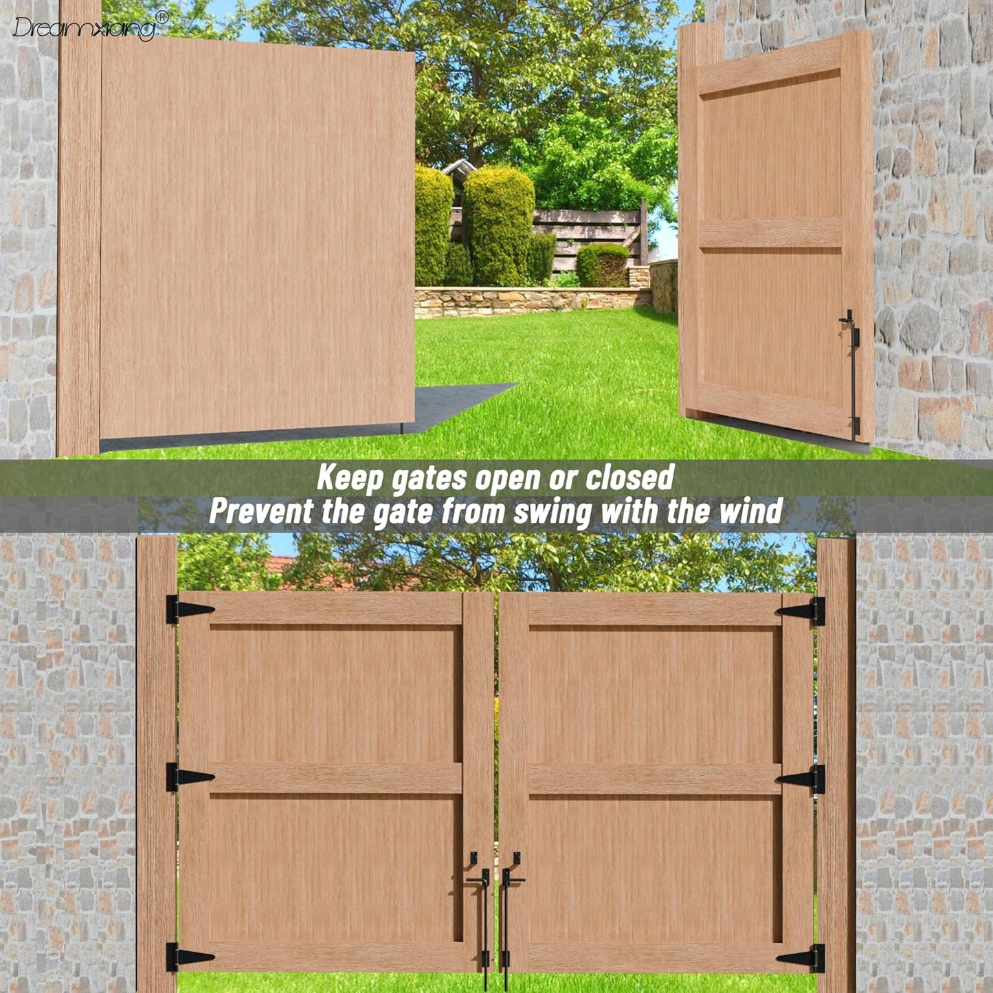 36" Heavy Duty Cane Bolt Gate Drop Rod Extra Thick Hardware Ground Latch for Wood PVC Vinyl Metal Fences Gates, Double Doors, Black Solid Steel-2 Pack
