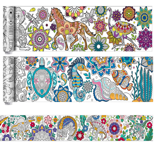 Pasimy 3 Pieces Giant Coloring Posters 11.8 x 118 Inch Mandala Animals Jumbo DIY Drawing Paper Large Coloring Sheets Pages Huge Mandala Drawing Banner for Adult Kid Home Classroom Activity(Animals)