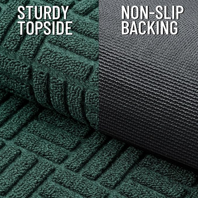 OLANLY Front Door Mat Outside Entrance 47x23, Absorbent, Heavy Duty Sturdy Natural Rubber Doormat Indoor Outdoor, Non-Slip, Stain and Fade Resistant, Low Profile Floor Mat for Entryway, Black Green