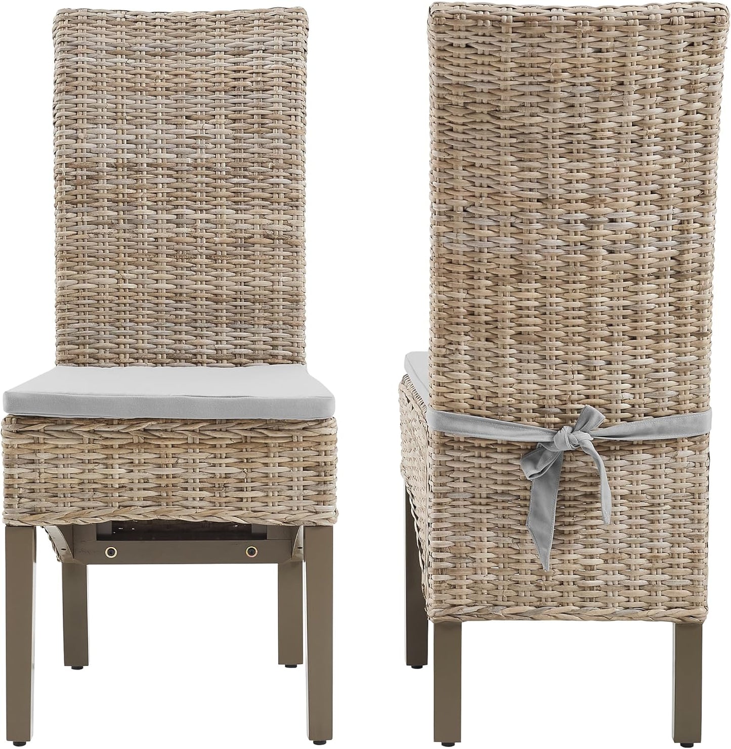 Crosley Furniture Edelyn Natural Rattan Dining Chairs Set of 2, Farmhouse Kitchen Accent Chair with Cushion, Kubu Rattan/Gray