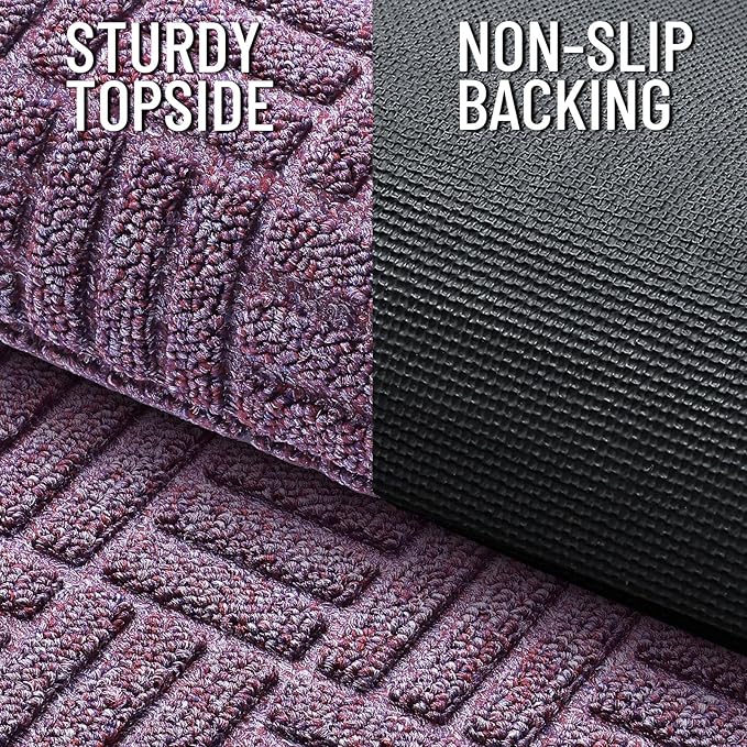 OLANLY Front Door Mat Outside Entrance 35x23, Absorbent, Heavy Duty Sturdy Natural Rubber Doormat Indoor Outdoor, Non-Slip, Stain and Fade Resistant, Low Profile Floor Mat for Entryway, Violet