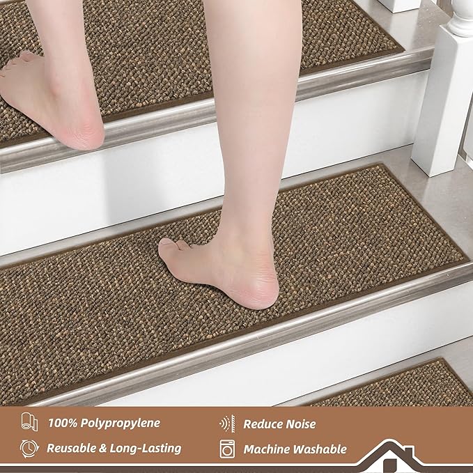 BEQHAUSE Stair Treads for Wooden Steps 28inX9in, Carpet Stair Treads Non Slip Indoor, Machine Washable Stair Runners for Kids Elders and Pets, Carpet for Stair Rugs Mat, TPE Backing, 1pcs, Brown