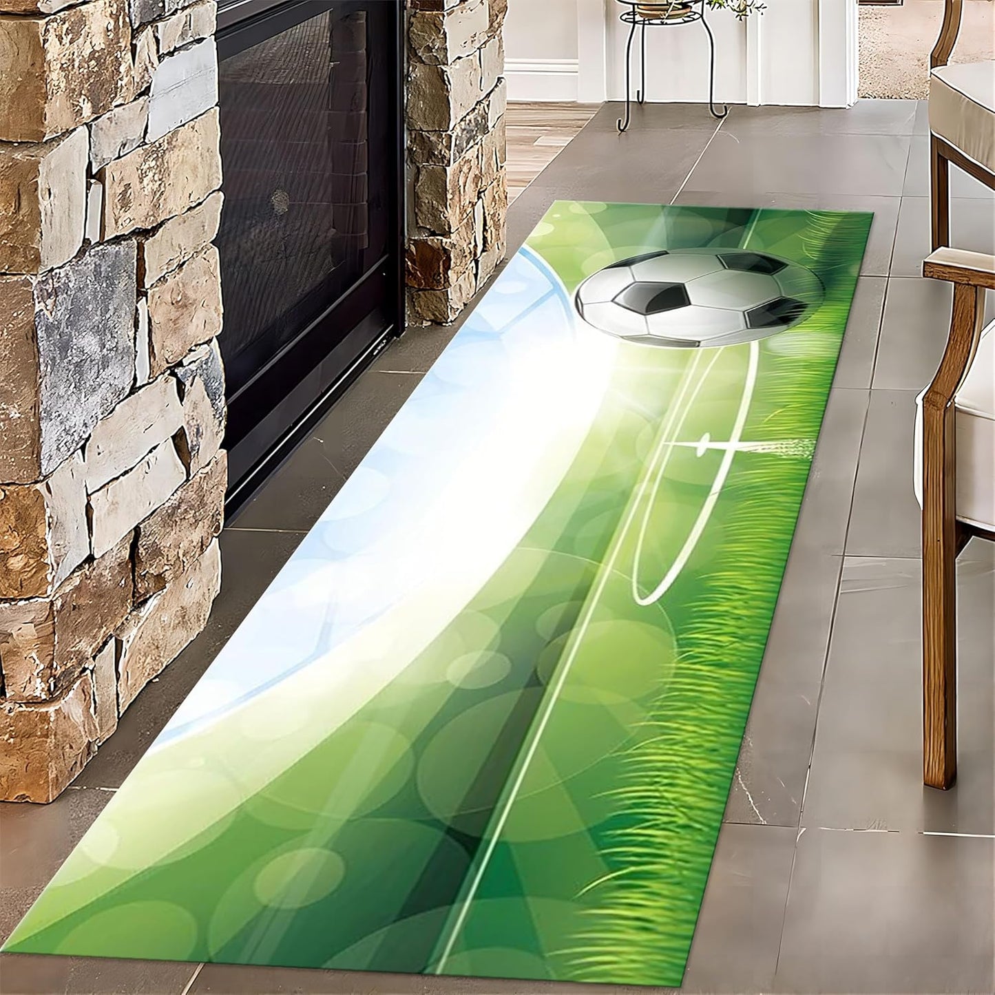 Football Game Area Rug for Living Room, 4x10ft, Soccer Sports Entryway Mat, Washable Durable High Traffic Rug, with Non Slip Backing Absorbent Carpets for Entryway Living Room