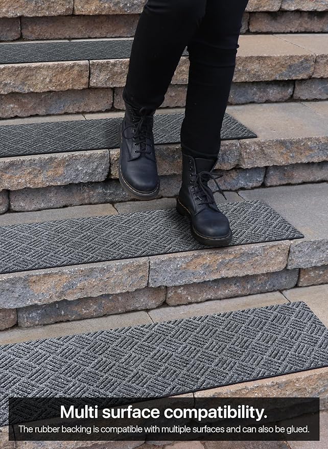 Outdoor Stair Treads Non-Slip 42”x10” (6-Pack) – Carpet Treads with Rubber Backing Diamond Grey