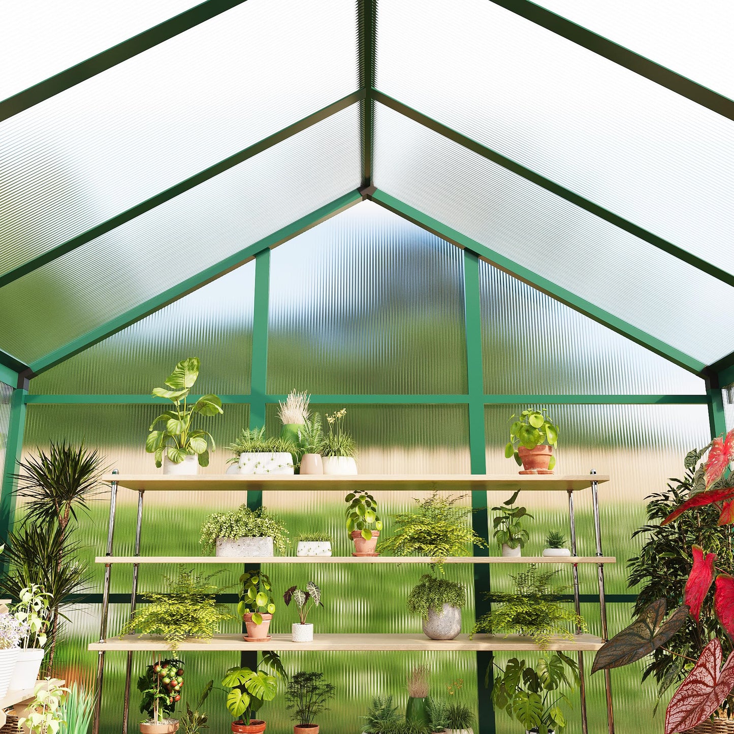 6X8Ft Polycarbonate Greenhouse Sunroom with Aluminum Frame, Outdoor Greenhouse for Vegetables Herbs Flowers, Lockable Door & Adjustable Roof Vent, Patio Backyard Greenhouse Kit for Gardening Green