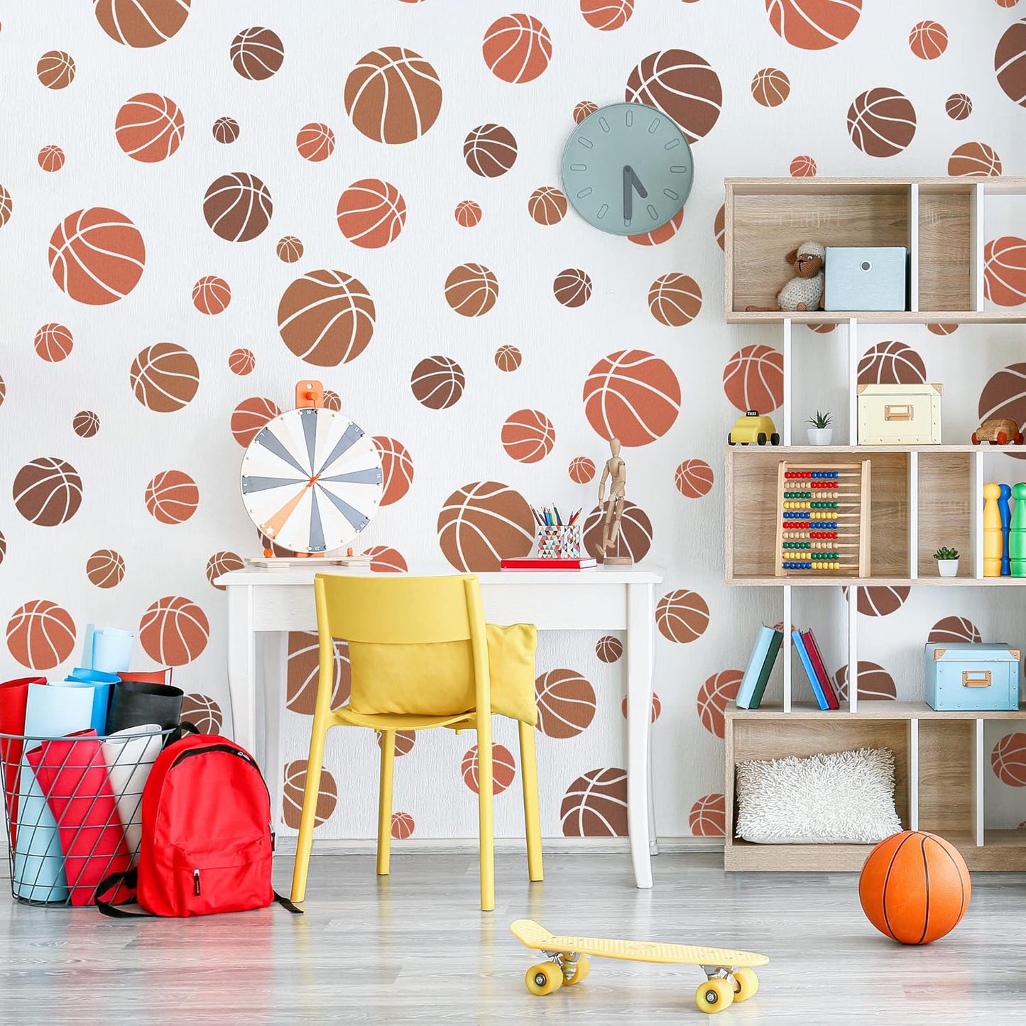 NAKLEO Painting Stencils Set for Kids, 5 Pcs Templates 3.5" to 13.4" Basketball Basket Ball, Plastic and Reusable Drawing Stencils, Children Room Decor, Craft DIY Wall Furniture