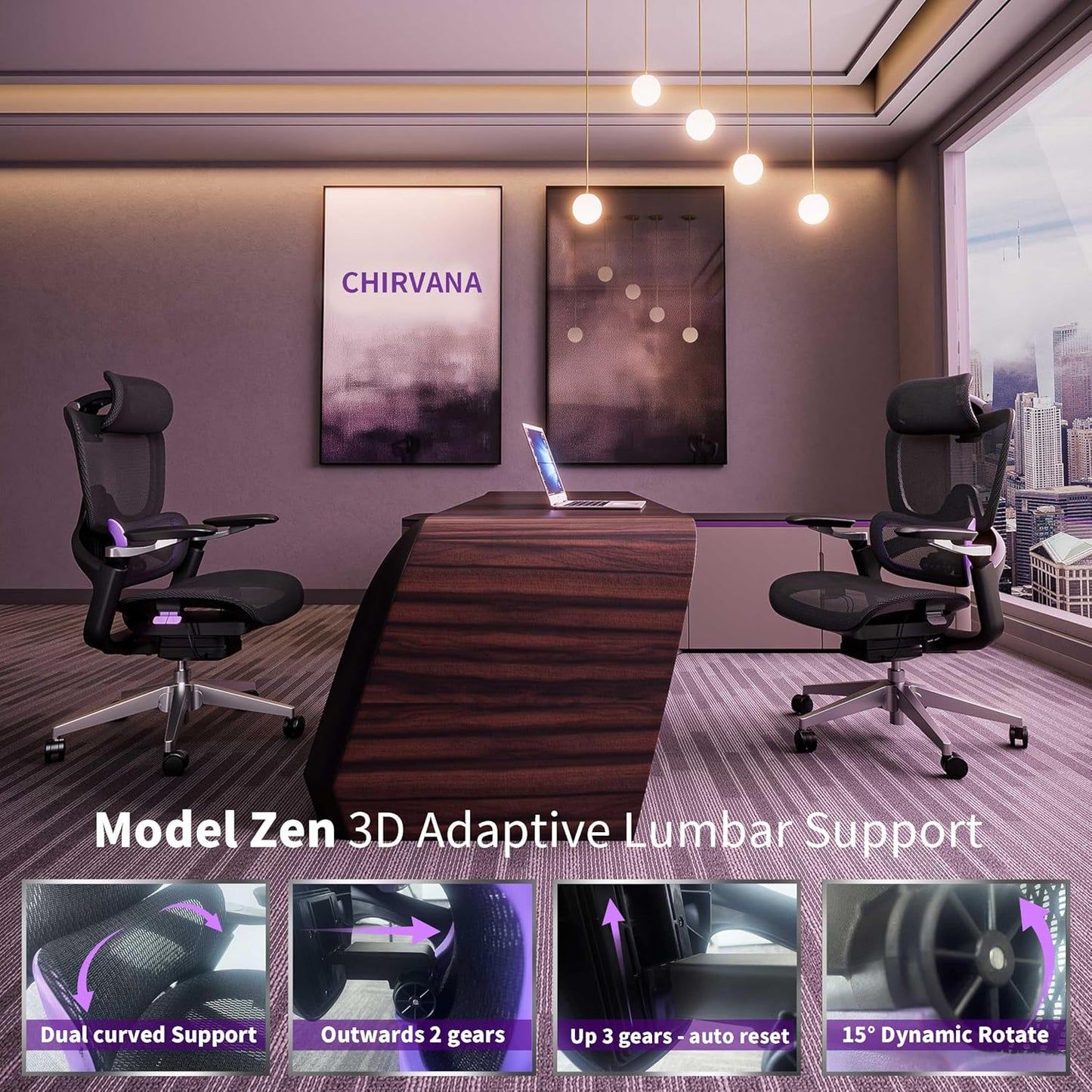 Ergonomic Office Chair, Mesh Home Office Desk Chair with Adjustable Lumbar Support, Big and Tall Gaming Chair with 4D Headrest, 5D Armrest,90-130°Tilt, BIFMA Certified, Model Zen (Purple)