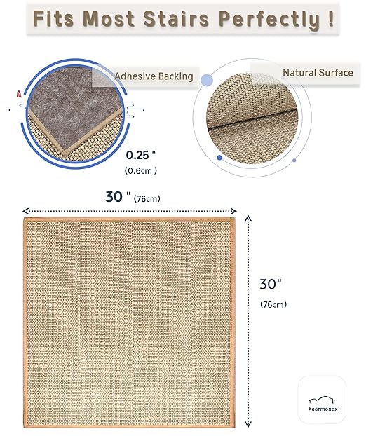 Non Slip Liner Stair Treads Matching Mat for Wooden Steps, 30"x30" Square Stair Landing Rug with Rubber Backing, Washable Indoor Safety Stair Landing Mat for Kids Elders Dogs, Grey