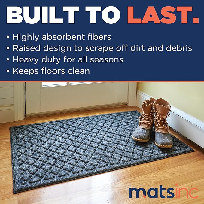 MATSINC Artisan Entry Front Door Mat - Rubber Back Indoor or Outdoor Entry Rug with Quadra Foil Design, Water Absorbing Rug, Made in The USA, 2' x 3', Graphite