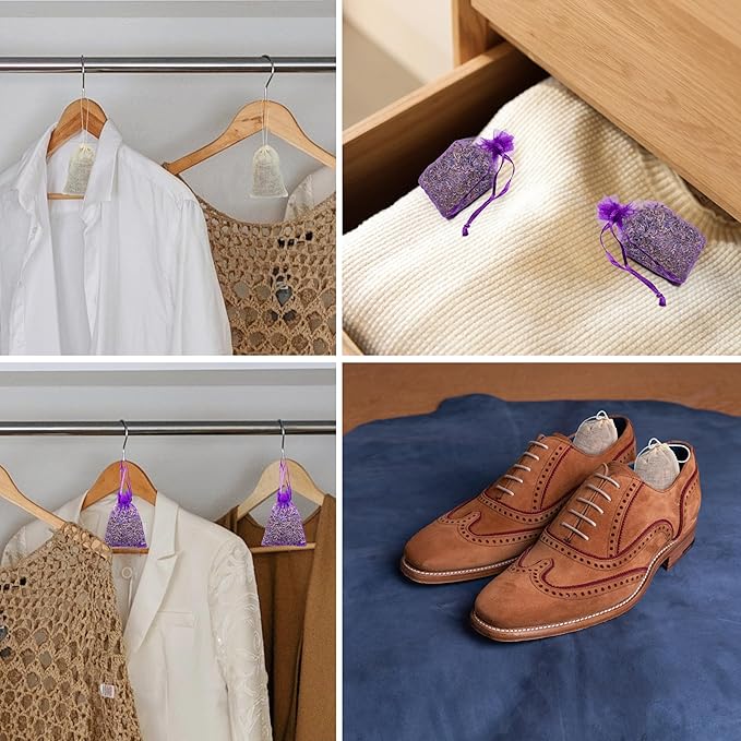Pack of 48 Cedar Chips and Lavender Sachets (24 Lavender, 24 Cedar) - Home Fragrance Sachet for Drawers and Closets, LV-F-LC-3
