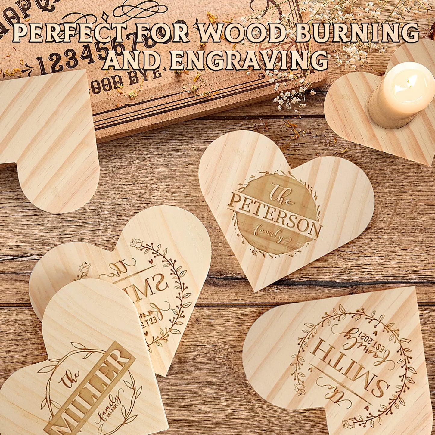 12 Pieces Unfinished Wood Coasters, GOH DODD 4.5 Inch Wooden Slices Blanks Bulk Set with Foot Pads for DIY Crafts Laser Engraving Wood Burning Staining Painting Decoupage Valentine's Day, Heart