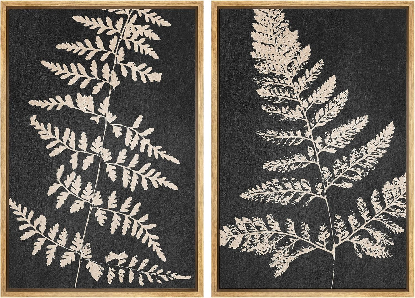 SIGNWIN Canvas Print Wall Art Set Black Tan Forest Fern Plant Leaf Silhouette Nature Wilderness Illustrations Modern Art Rustic Multicolor for Living Room, Bedroom, Office - 16"x24"x2 Natural