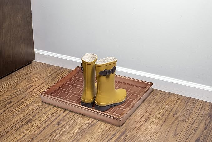 Good Directions Small Boot Tray, Squares Multi-Purpose All Weather Decorative Boot Tray, Shoes, Plants, Garage, Patio Door, Pet Bowls, 20 inch Entry Indoor Shoe Tray for Apartment, Copper Finish