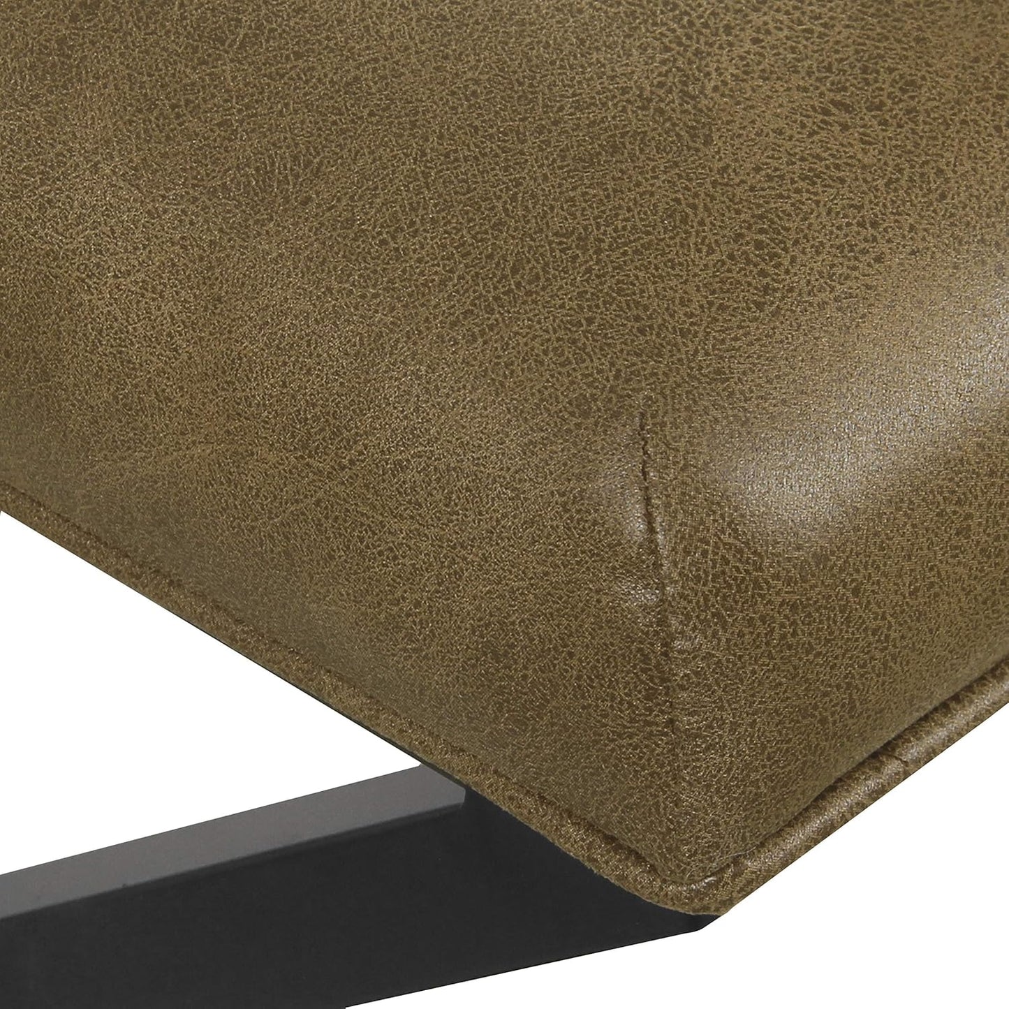 HomePop Home Decor | Modern Tufted Faux Leather Square Ottoman with Metal X Base | Ottoman for Living Room & Bedroom | Decorative Home Furniture, Light Brown Faux Leather